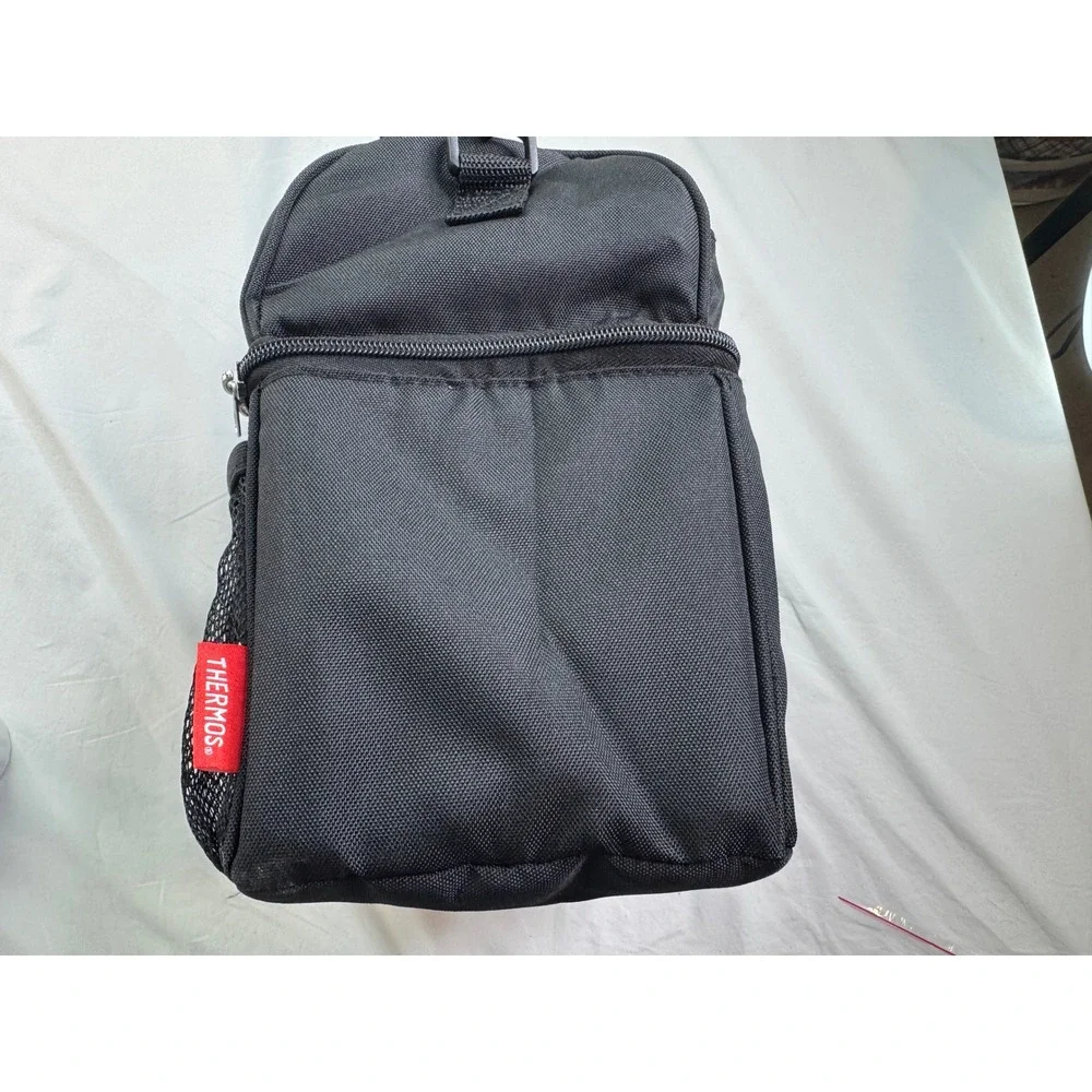 Thermos Insulated Lunch Lugger Black Soft Cooler Bag Front Pocket Strap